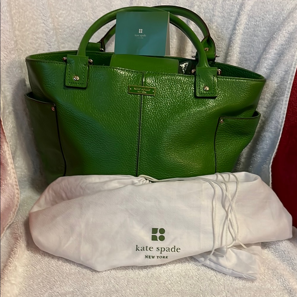 Kate Spade Green Structure Pebbled Leather Tote